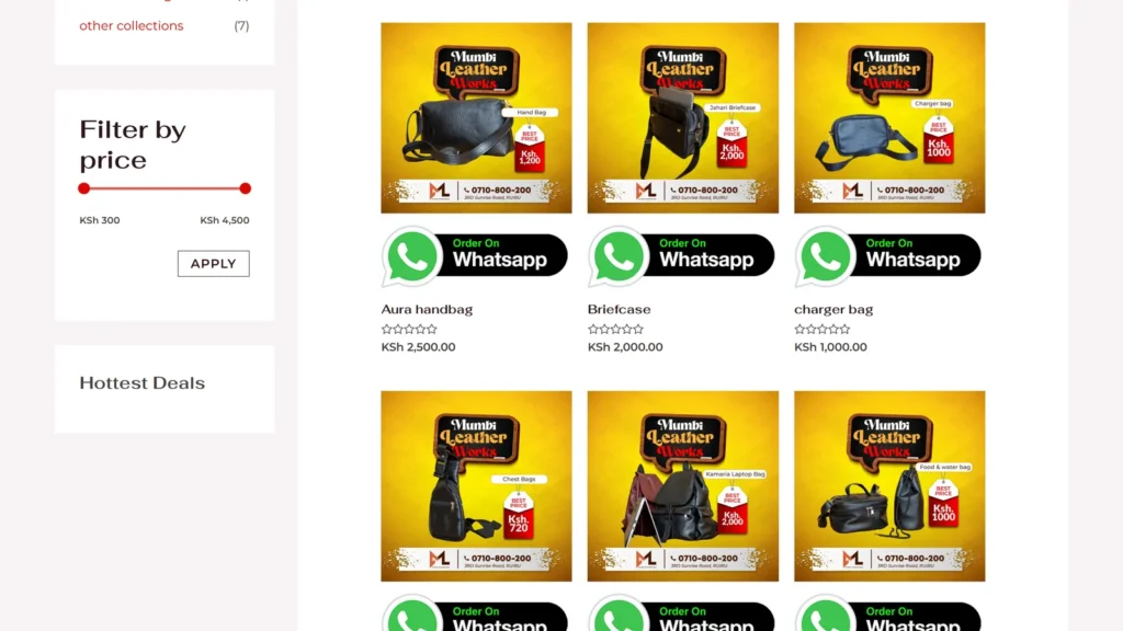 Mbimu Stores product listing page